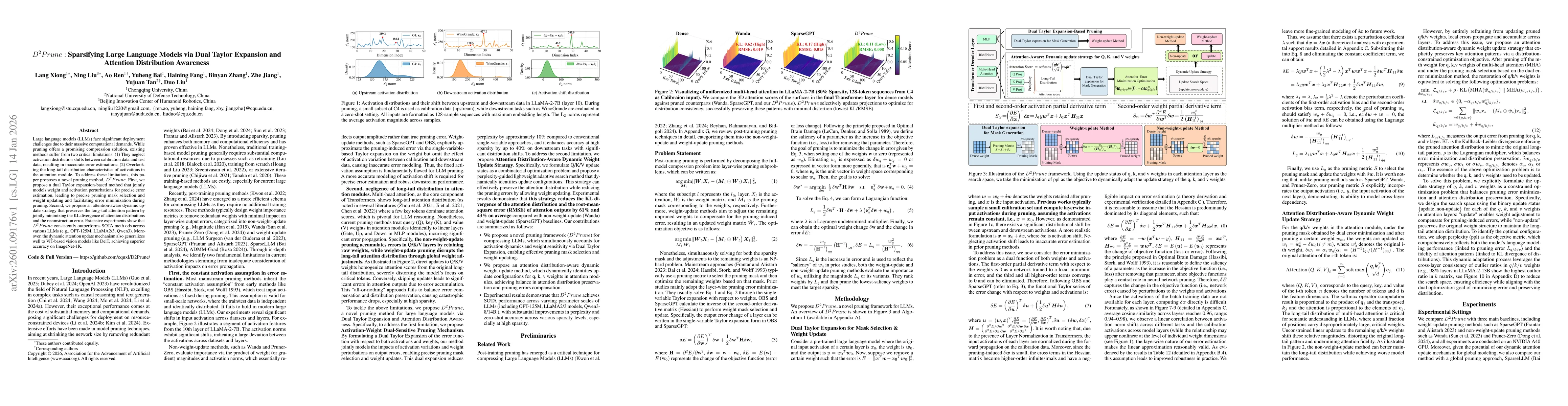 Thumbnail for $D^2Prune$: Sparsifying Large Language Models via Dual Taylor Expansion and Attention Distribution Awareness