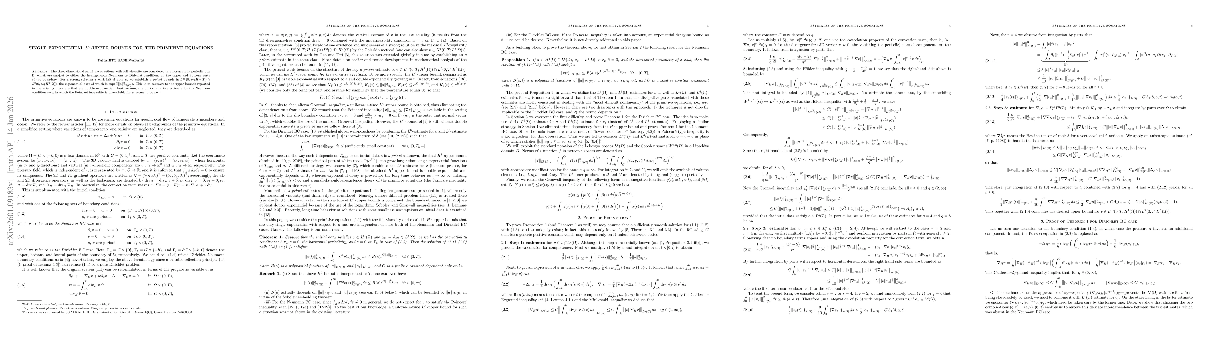 Thumbnail for Single exponential $H^1$-upper bounds for the primitive equations