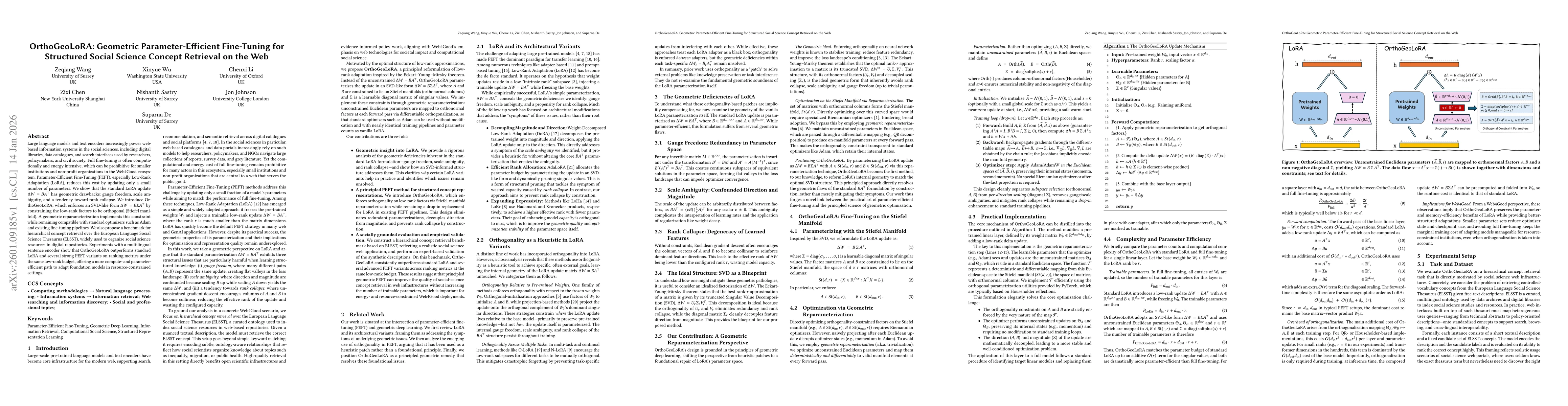 Thumbnail for OrthoGeoLoRA: Geometric Parameter-Efficient Fine-Tuning for Structured Social Science Concept Retrieval on theWeb