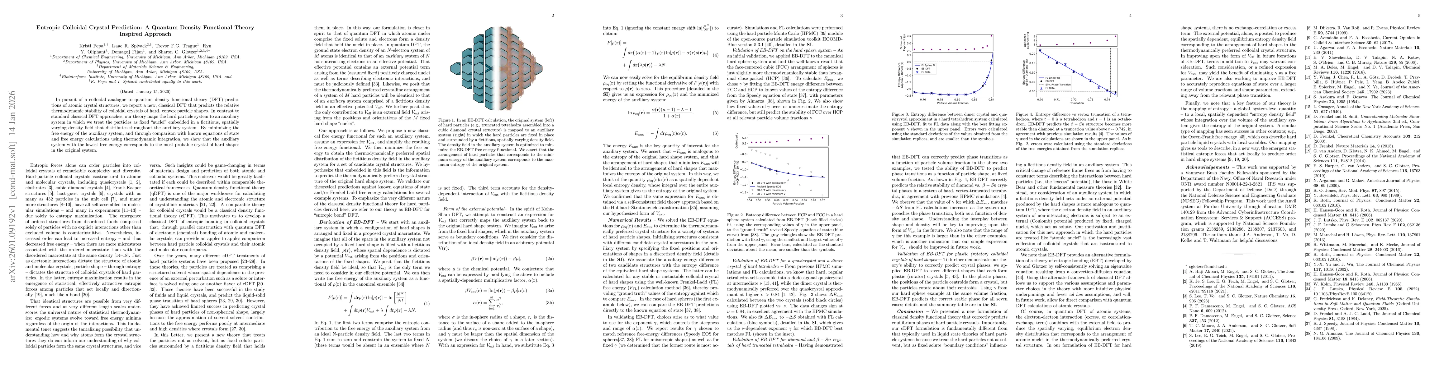 Thumbnail for Entropic Colloidal Crystal Prediction: A Quantum Density Functional Theory Inspired Approach