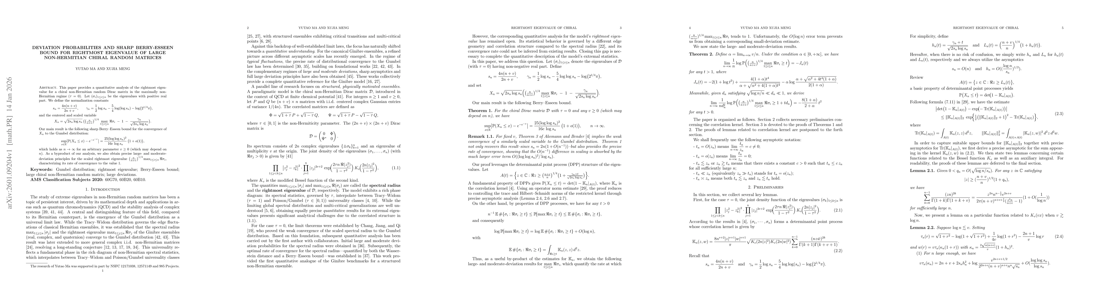 Thumbnail for Deviation probabilities and Sharp Berry-Esseen bound for rightmost eigenvalue of large non-Hermitian chiral random matrices