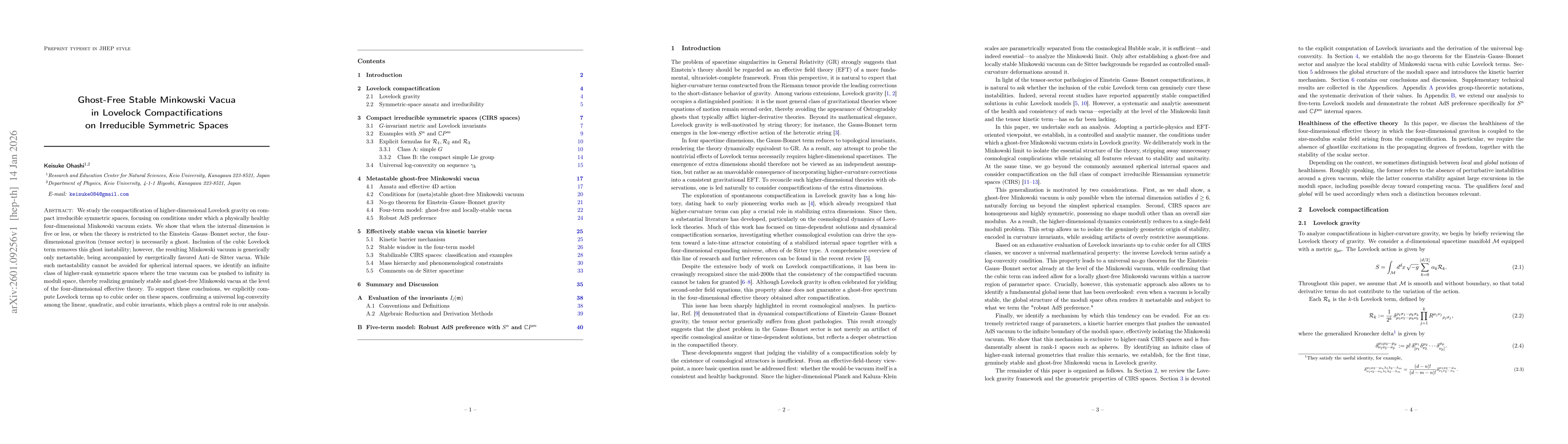 Thumbnail for Ghost-Free Stable Minkowski Vacua in Lovelock Compactifications on Irreducible Symmetric Spaces
