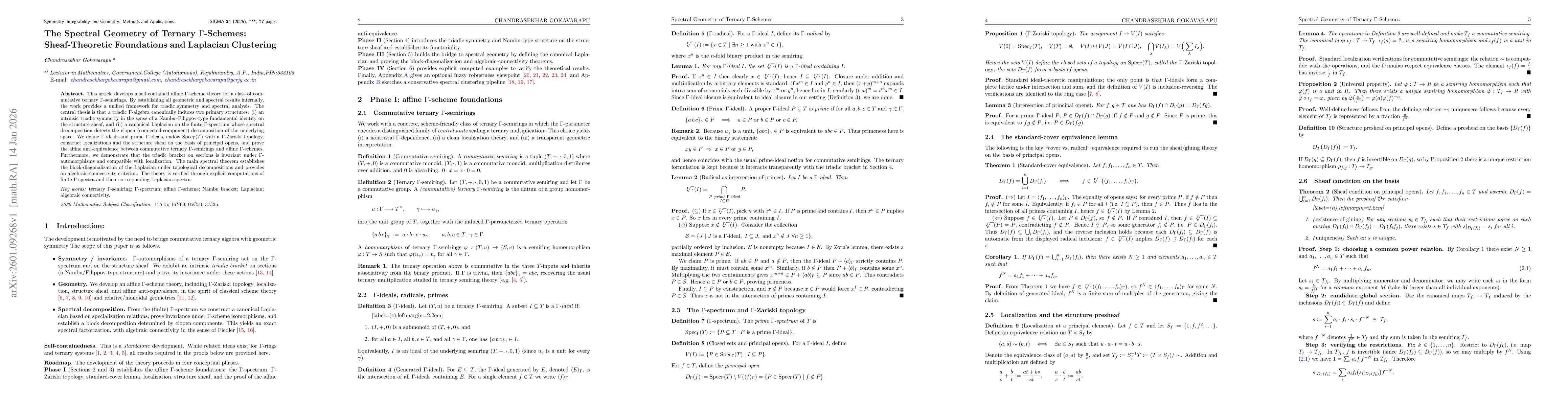Thumbnail for The Spectral Geometry of Ternary Gamma Schemes:Sheaf-Theoretic Foundations and Laplacian Clustering