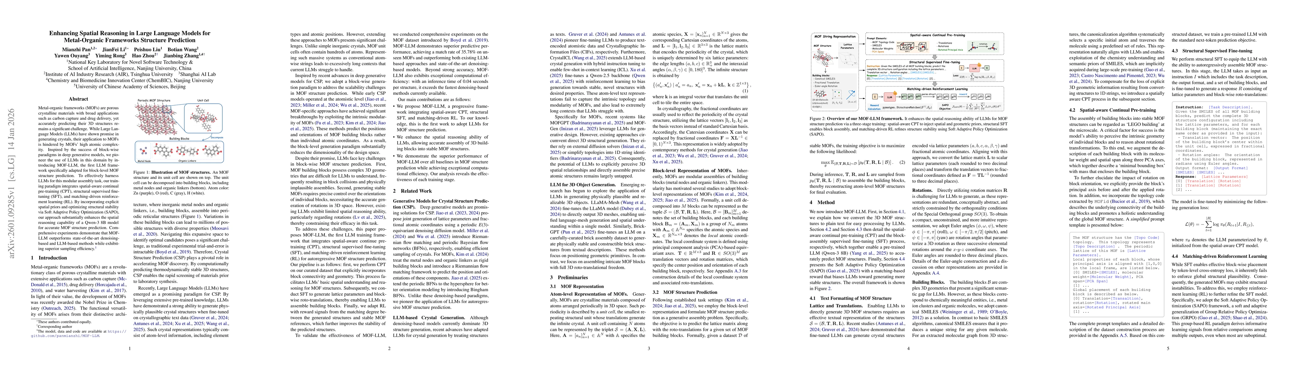 Thumbnail for Enhancing Spatial Reasoning in Large Language Models for Metal-Organic Frameworks Structure Prediction