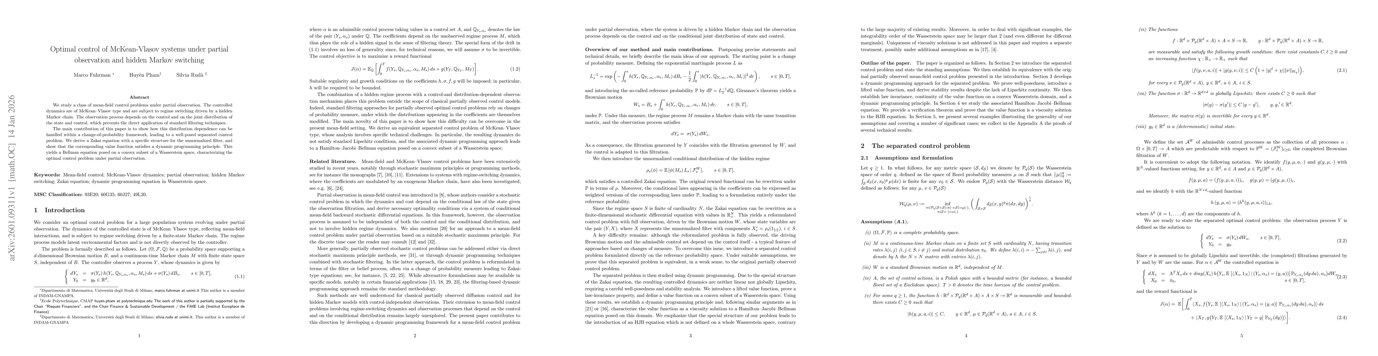 Thumbnail for Optimal control of McKean-Vlasov systems under partial observation and hidden Markov switching