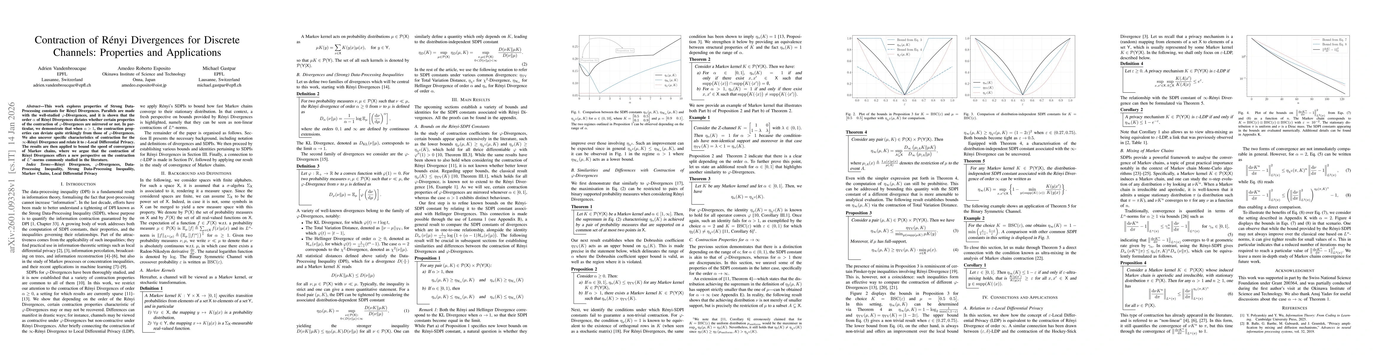 Thumbnail for Contraction of Rényi Divergences for Discrete Channels: Properties and Applications