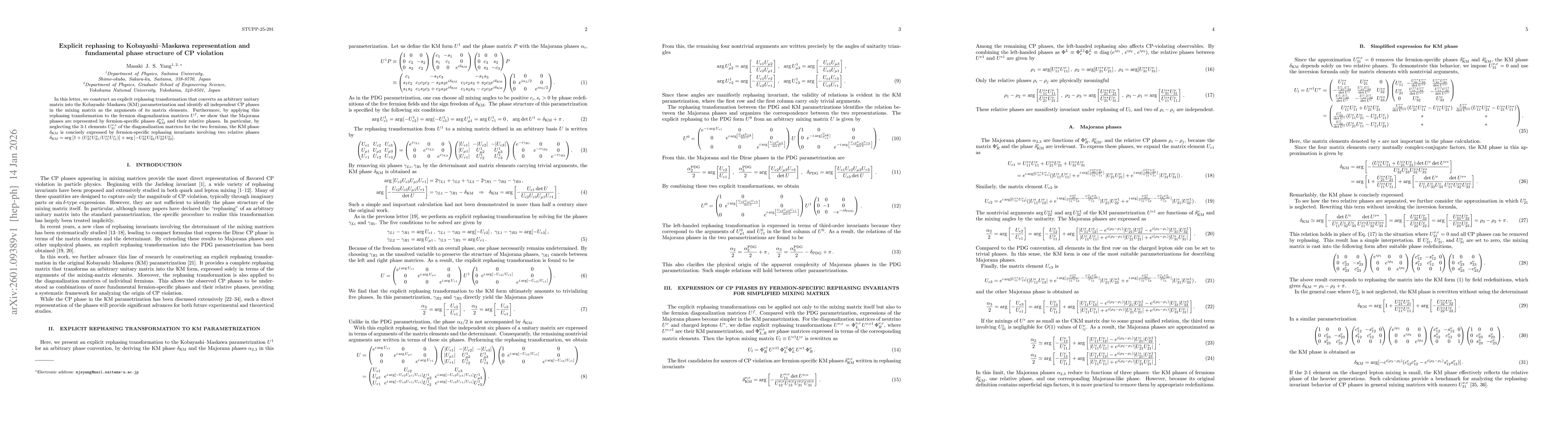Thumbnail for Explicit rephasing to Kobayashi-Maskawa representation and fundamental phase structure of CP violation