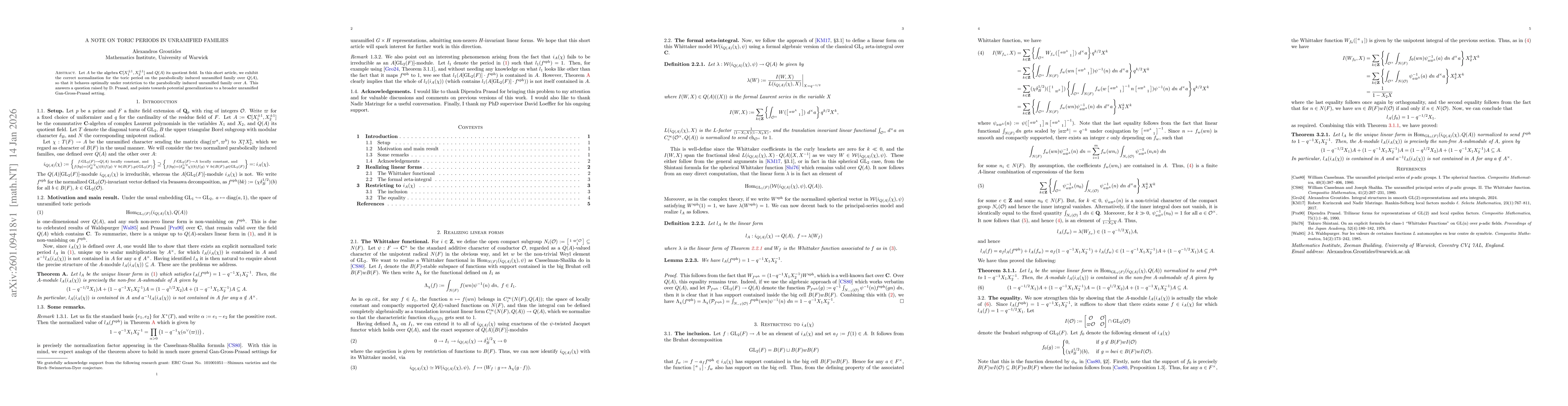 Thumbnail for A note on toric periods in unramified families