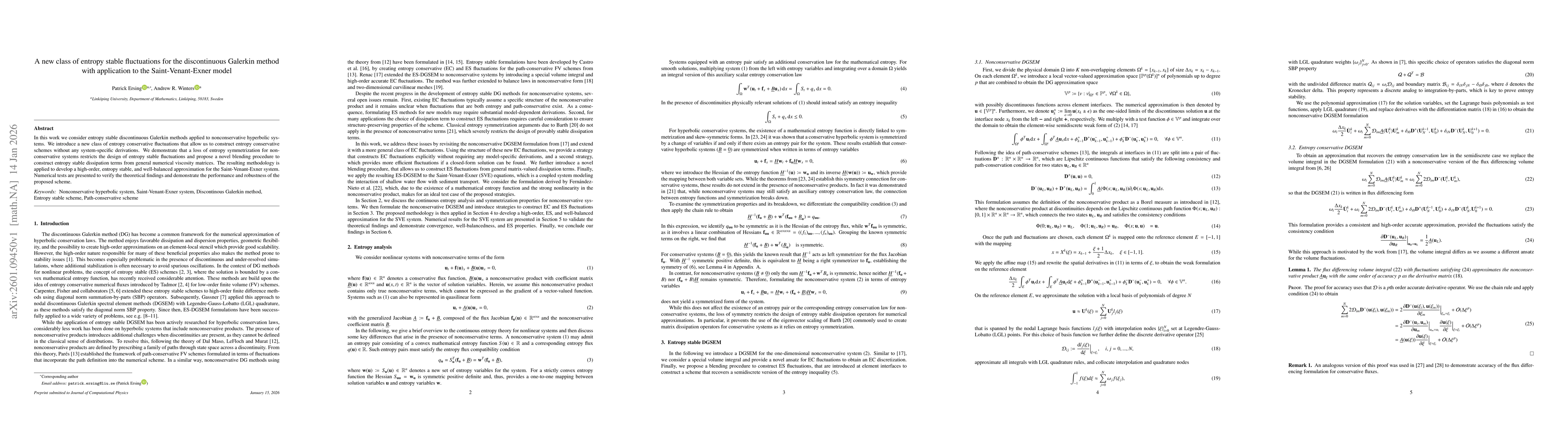 Thumbnail for A new class of entropy stable fluctuations for the discontinuous Galerkin method with application to the Saint-Venant-Exner model