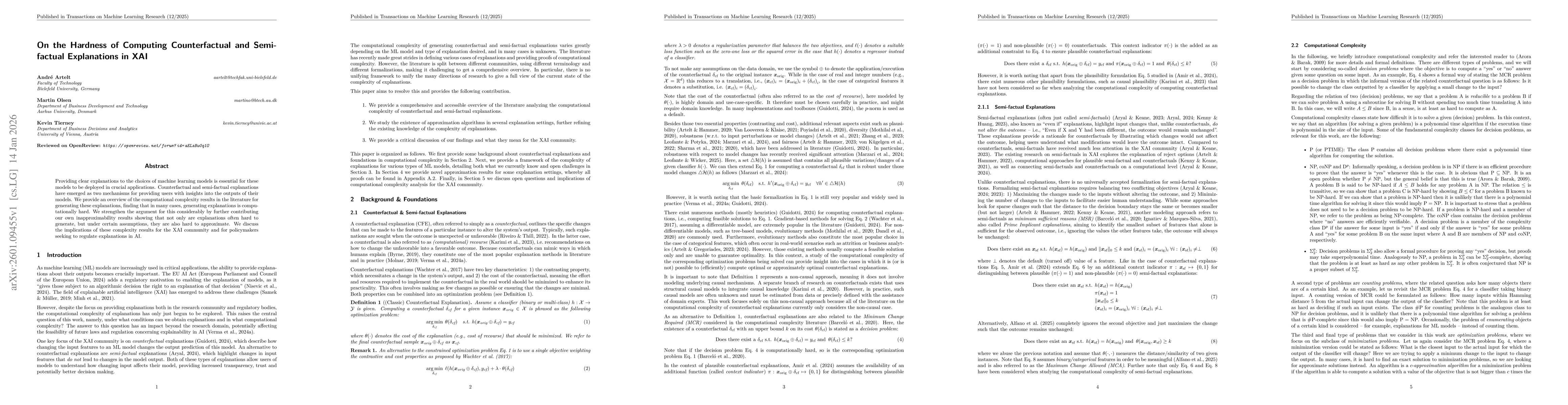Thumbnail for On the Hardness of Computing Counterfactual and Semifactual Explanations in XAI