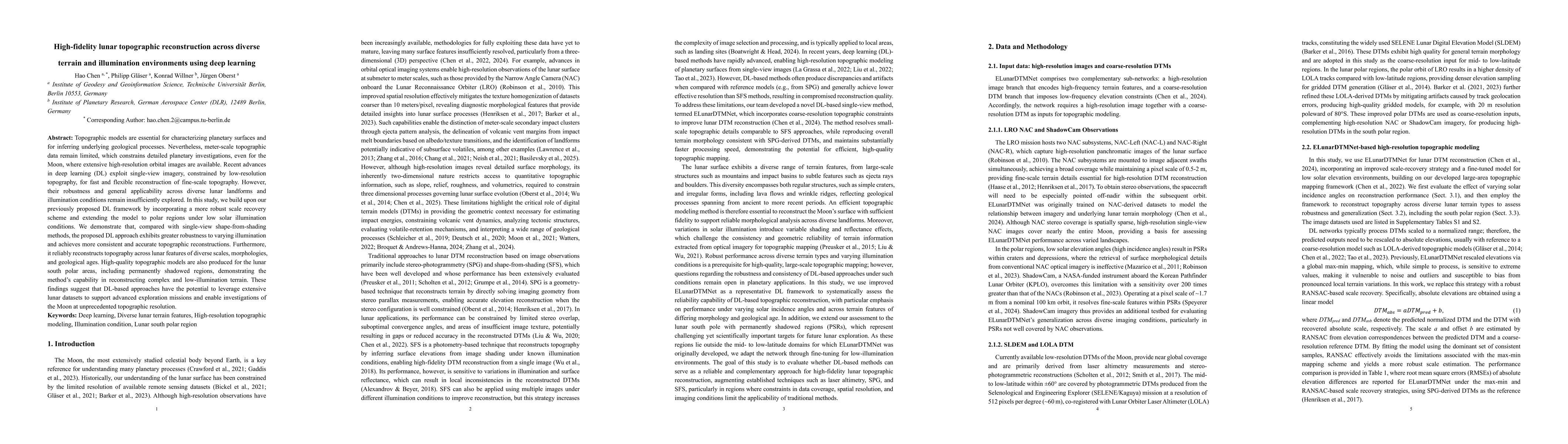 Thumbnail for High-fidelity lunar topographic reconstruction across diverse terrain and illumination environments using deep learning