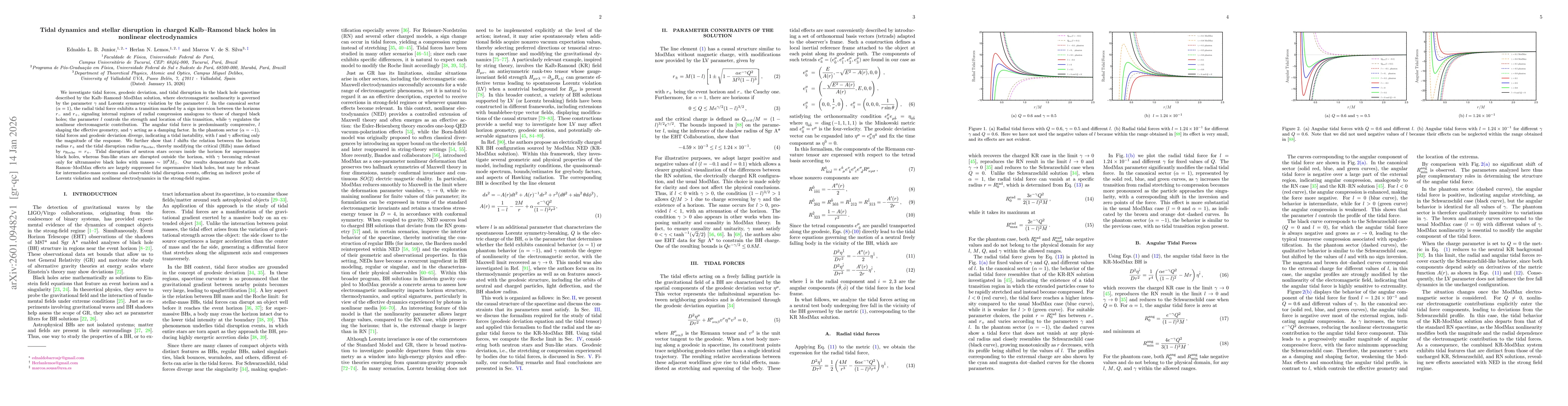 Thumbnail for Tidal dynamics and stellar disruption in charged Kalb-Ramond black holes in nonlinear electrodynamics