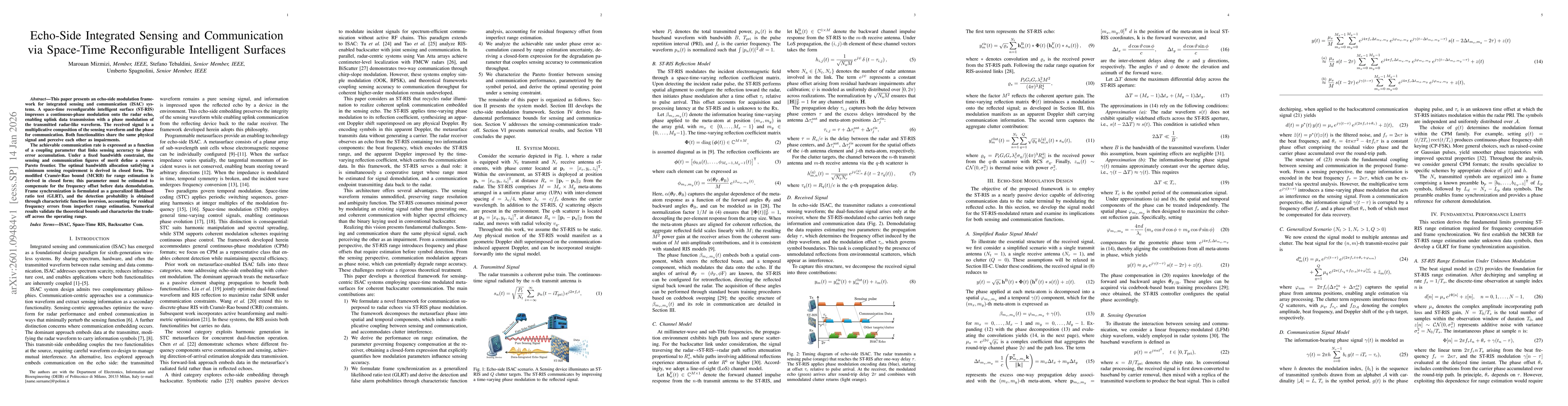 Thumbnail for Echo-Side Integrated Sensing and Communication via Space-Time Reconfigurable Intelligent Surfaces