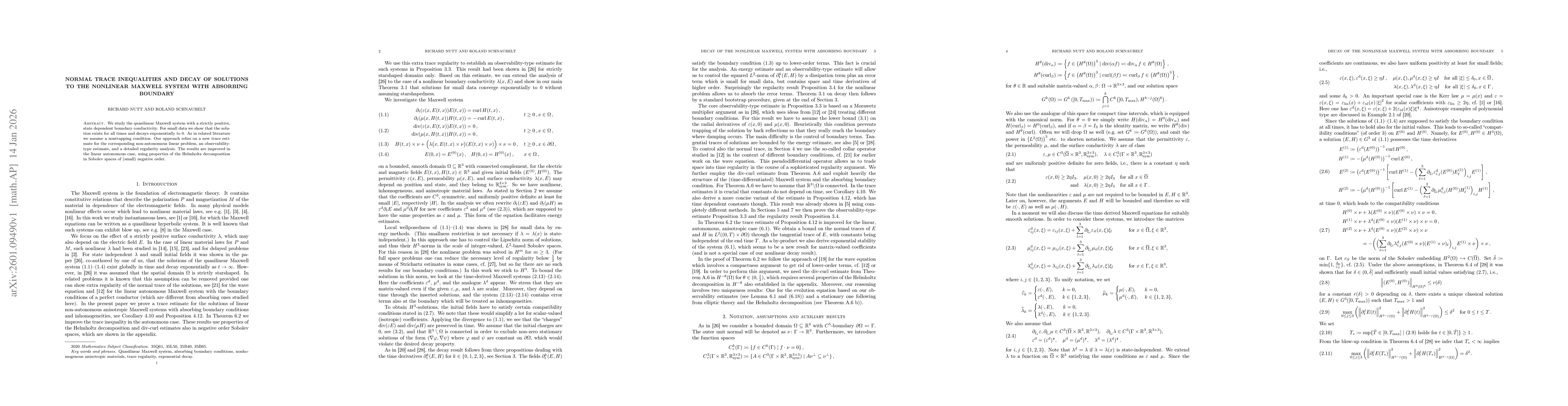 Thumbnail for Normal trace inequalities and decay of solutions to the nonlinear Maxwell system with absorbing boundary