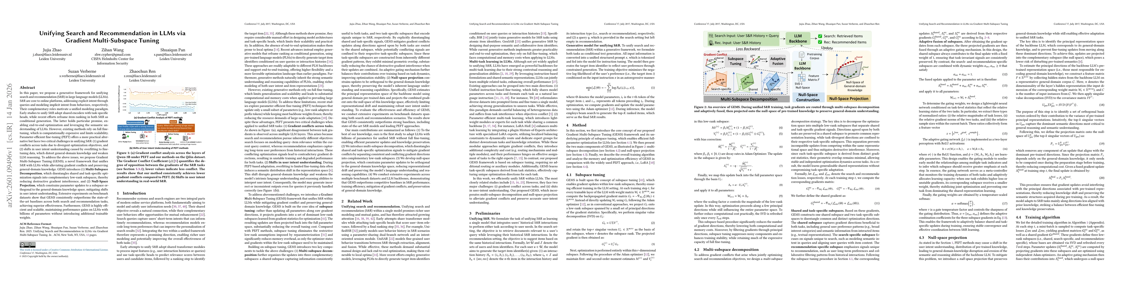 Thumbnail for Unifying Search and Recommendation in LLMs via Gradient Multi-Subspace Tuning