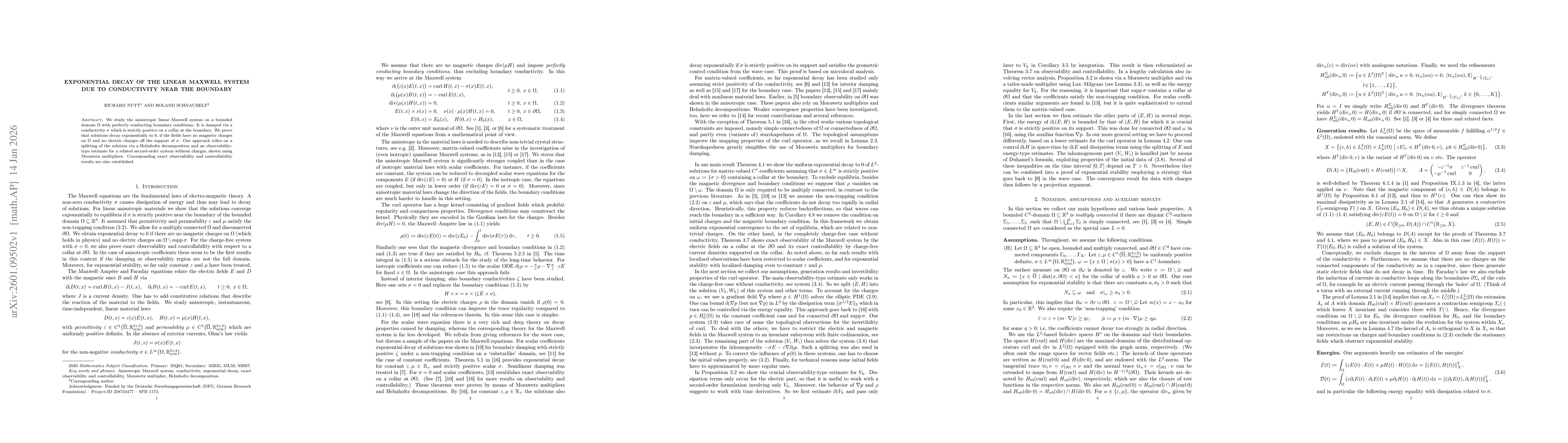 Thumbnail for Exponential decay of the linear Maxwell system due to conductivity near the boundary