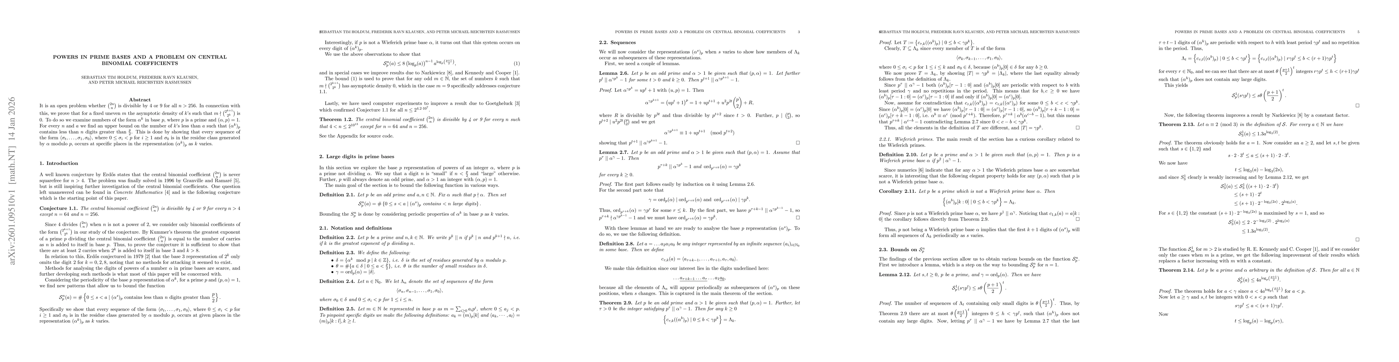 Thumbnail for Powers in prime bases and a problem on central binomial coefficients