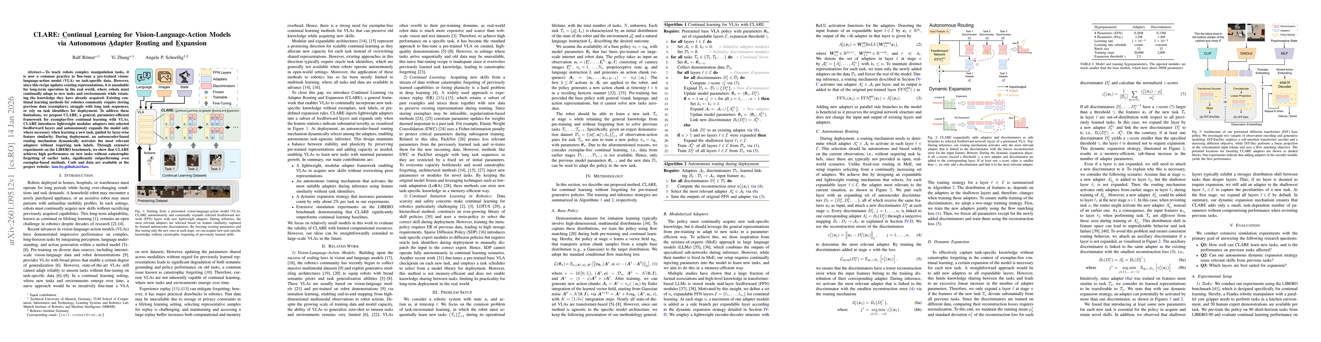 Thumbnail for CLARE: Continual Learning for Vision-Language-Action Models via Autonomous Adapter Routing and Expansion