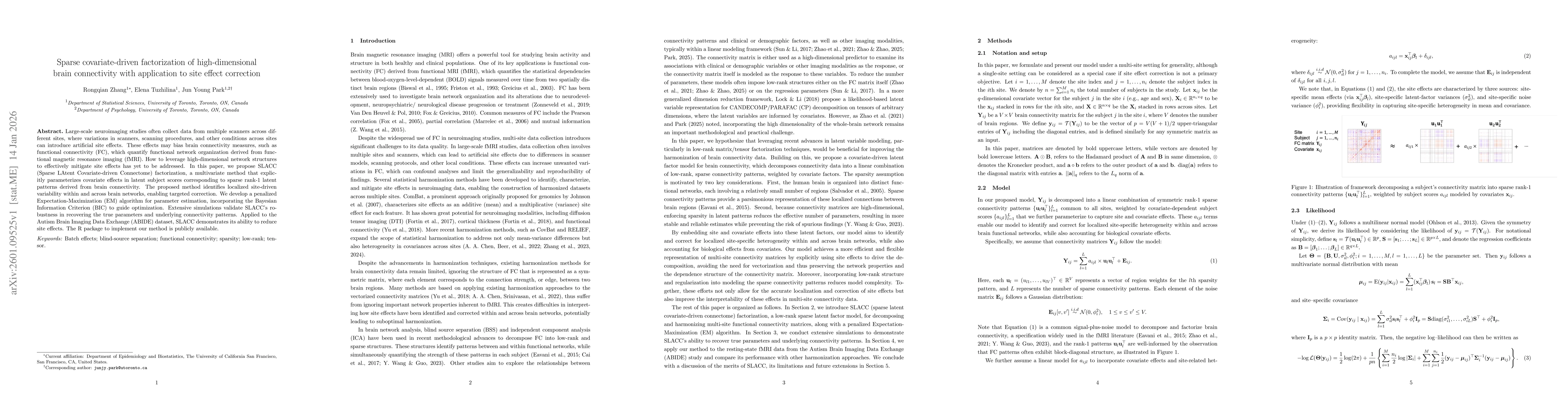 Thumbnail for Sparse covariate-driven factorization of high-dimensional brain connectivity with application to site effect correction