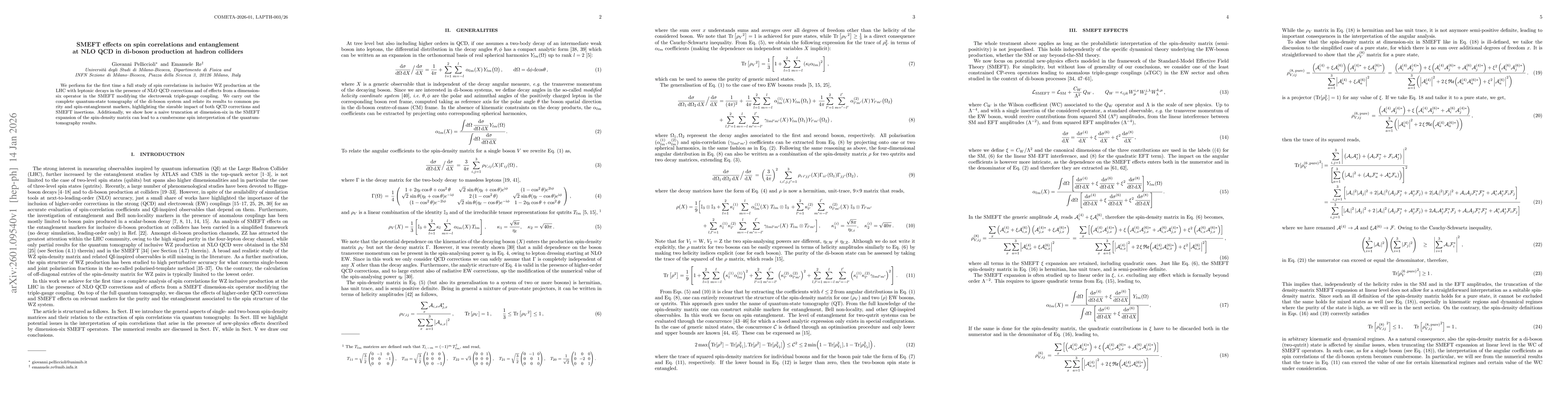 Thumbnail for SMEFT effects on spin correlations and entanglement at NLO QCD in di-boson production at hadron colliders