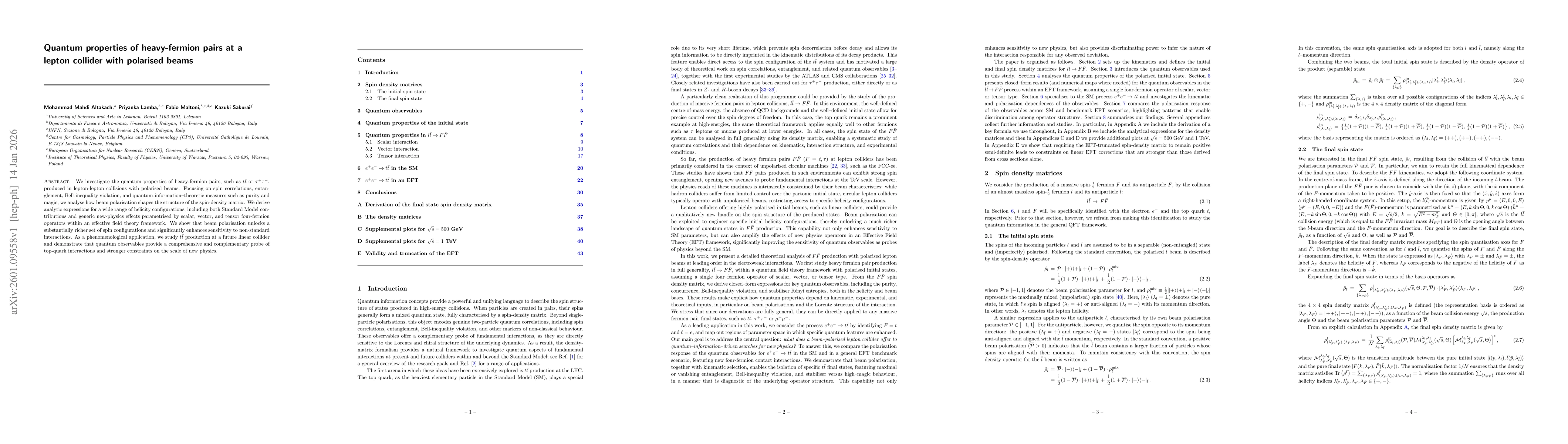 Thumbnail for Quantum properties of heavy-fermion pairs at a lepton collider with polarised beams