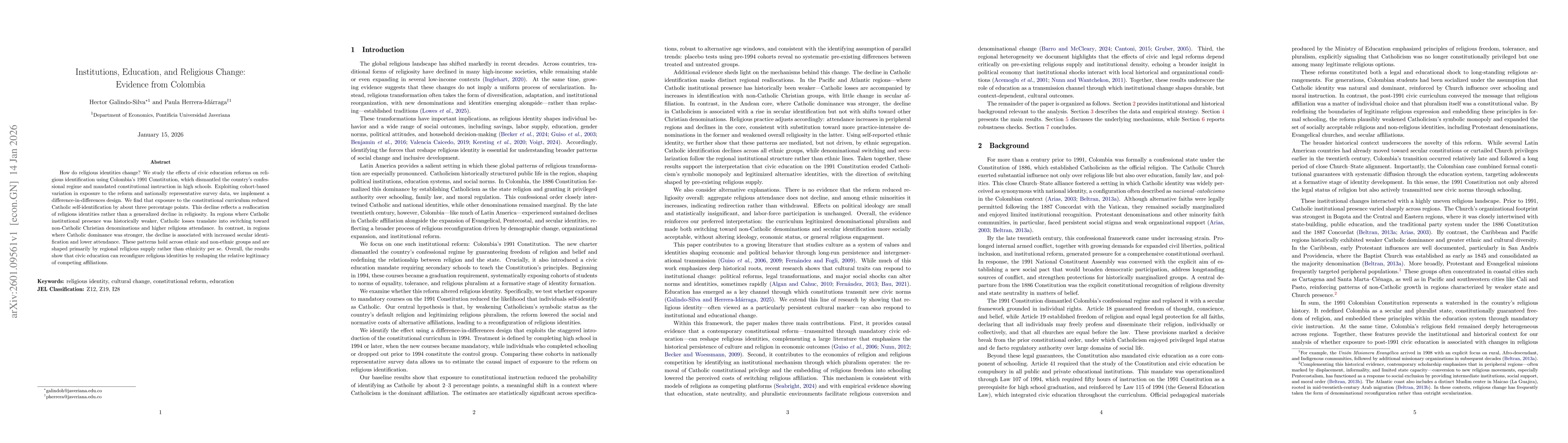 Thumbnail for Institutions, Education, and Religious Change: Evidence from Colombia