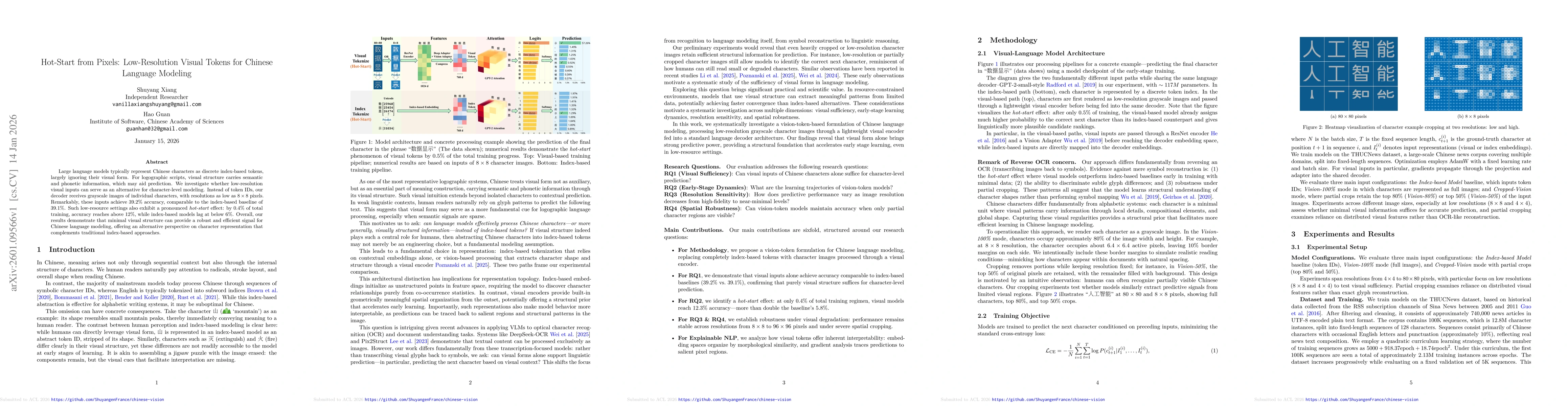 Thumbnail for Hot-Start from Pixels: Low-Resolution Visual Tokens for Chinese Language Modeling