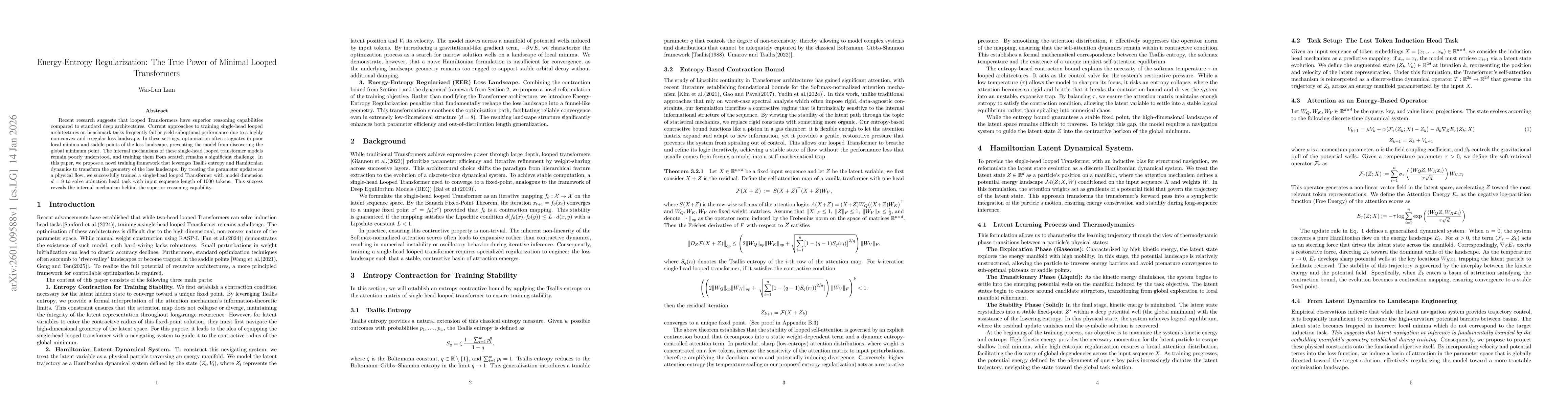 Thumbnail for Energy-Entropy Regularization: The True Power of Minimal Looped Transformers