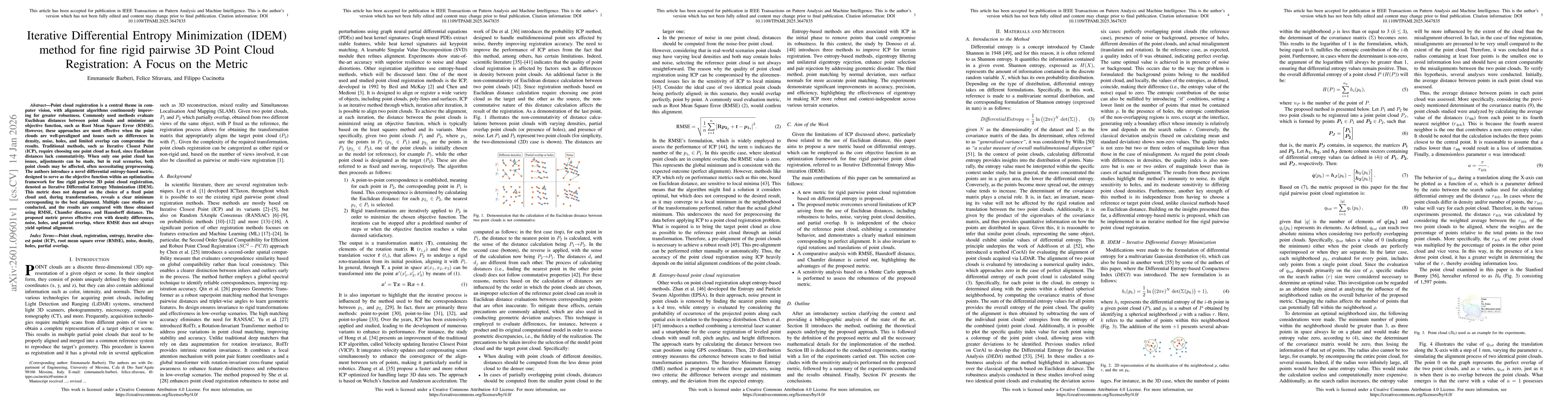 Thumbnail for Iterative Differential Entropy Minimization (IDEM) method for fine rigid pairwise 3D Point Cloud Registration: A Focus on the Metric