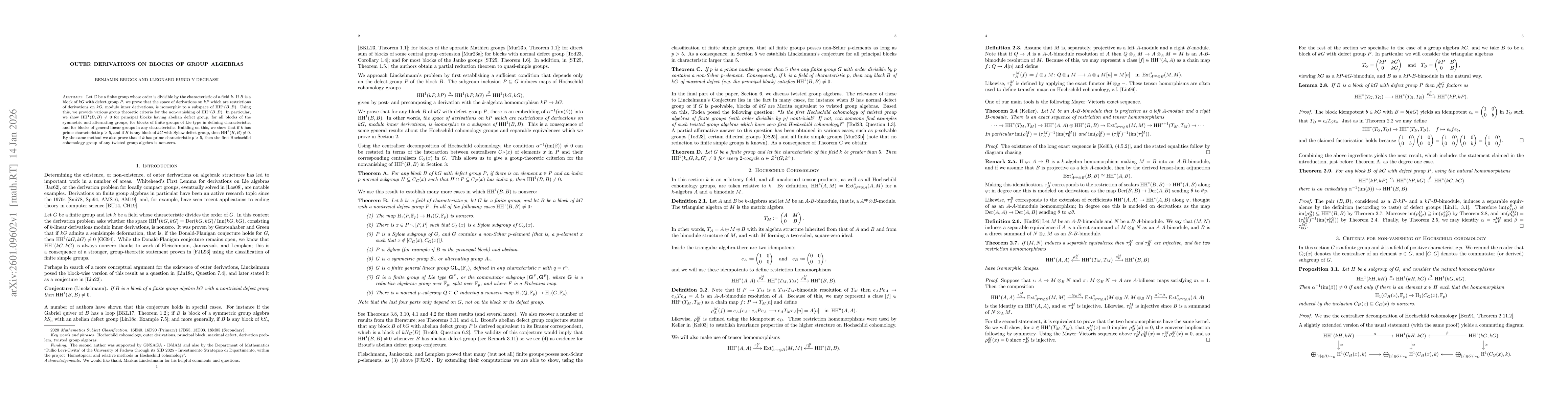 Thumbnail for Outer derivations on blocks of group algebras