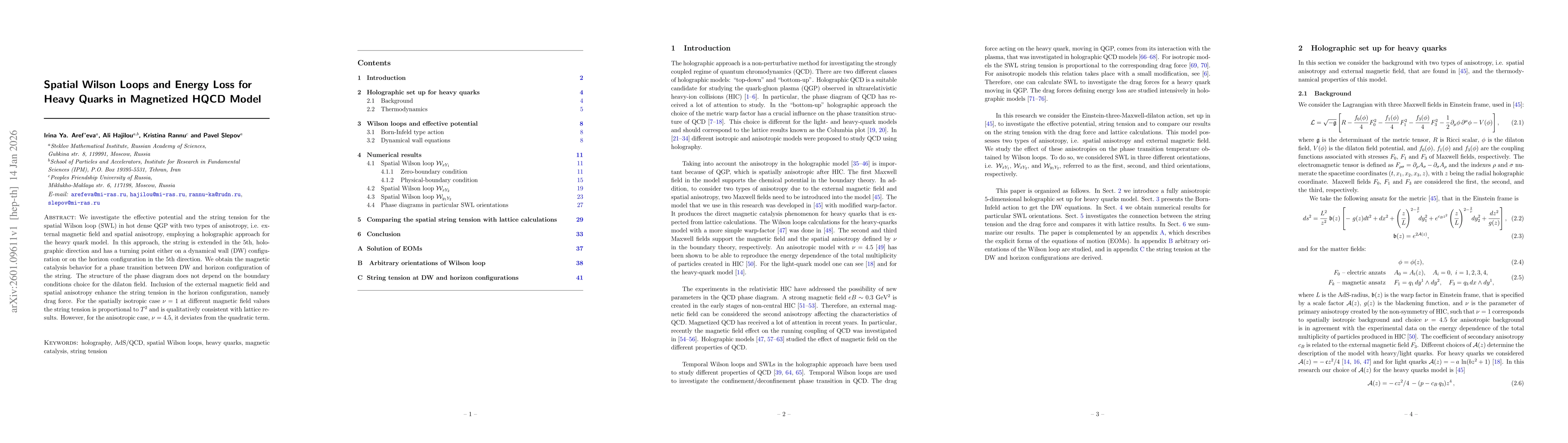 Thumbnail for Spatial Wilson Loops and Energy Loss for Heavy Quarks in Magnetized HQCD Model