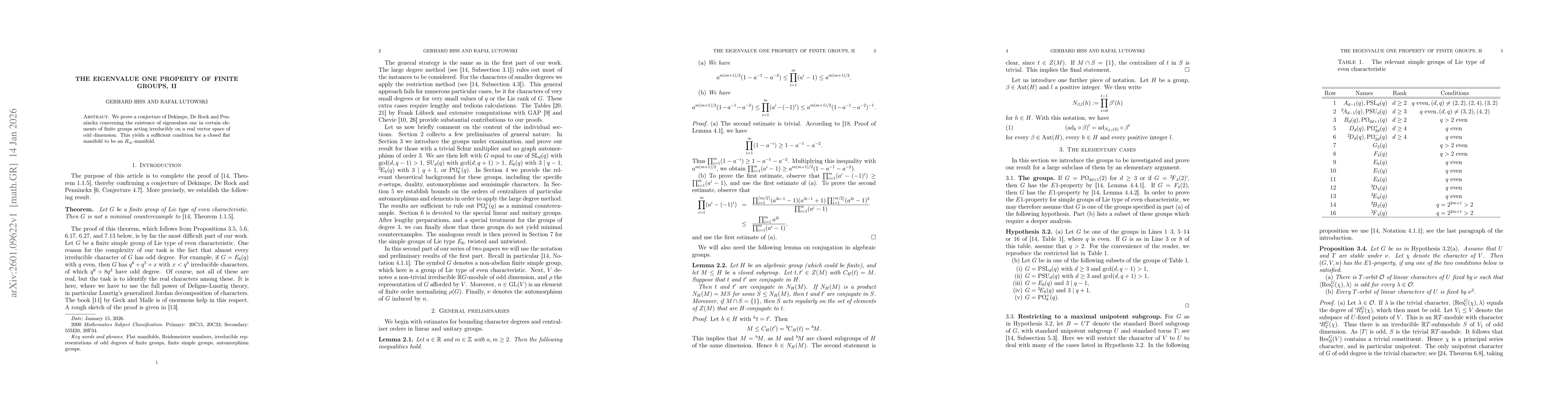 Thumbnail for The eigenvalue one property of finite groups, II