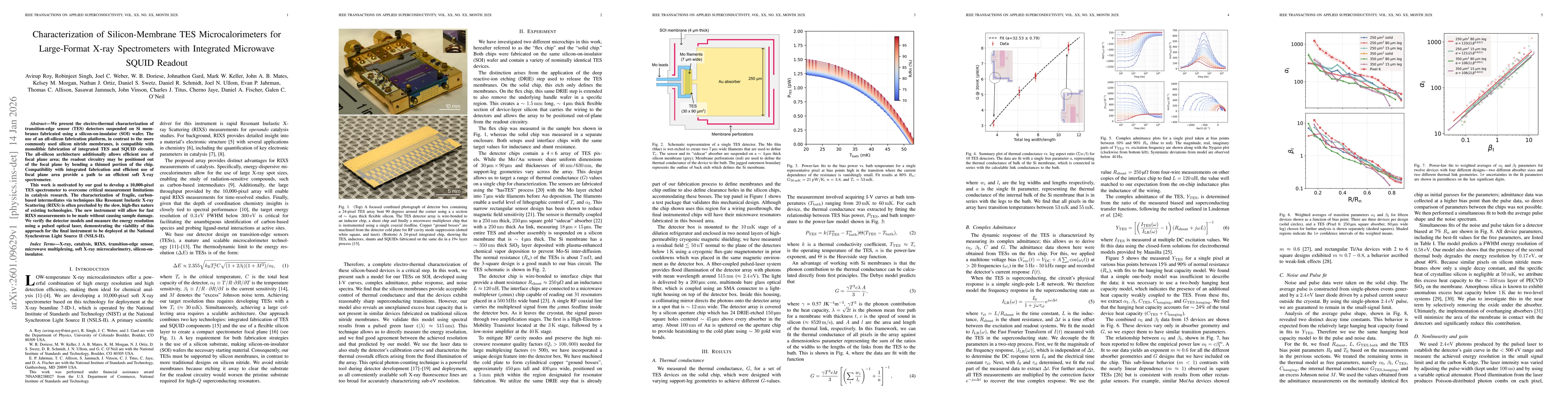 Thumbnail for Characterization of Silicon-Membrane TES Microcalorimeters for Large-Format X-ray Spectrometers with Integrated Microwave SQUID Readout