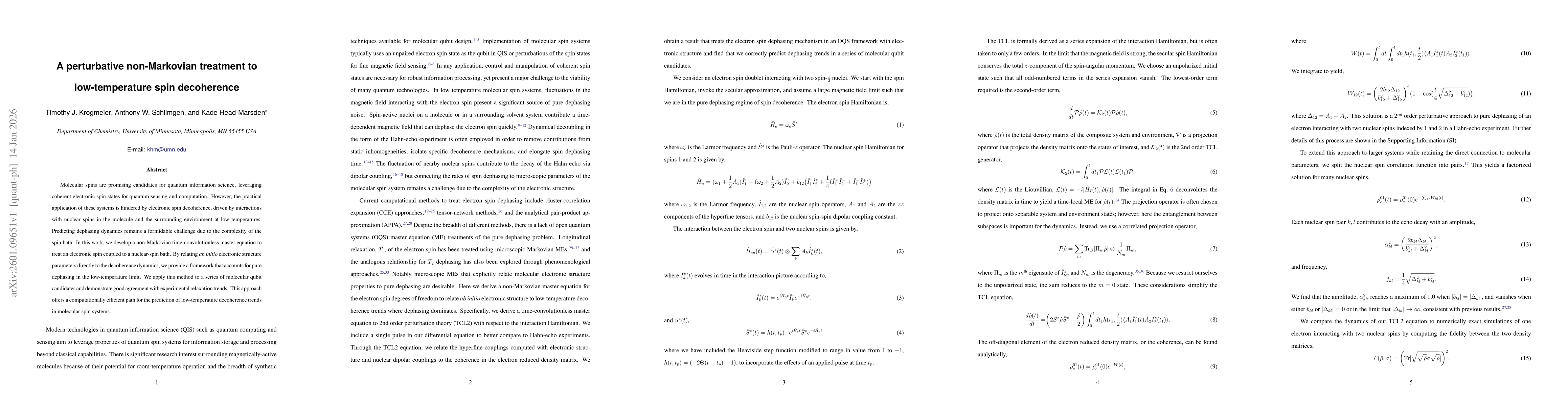 Thumbnail for A perturbative non-Markovian treatment to low-temperature spin decoherence