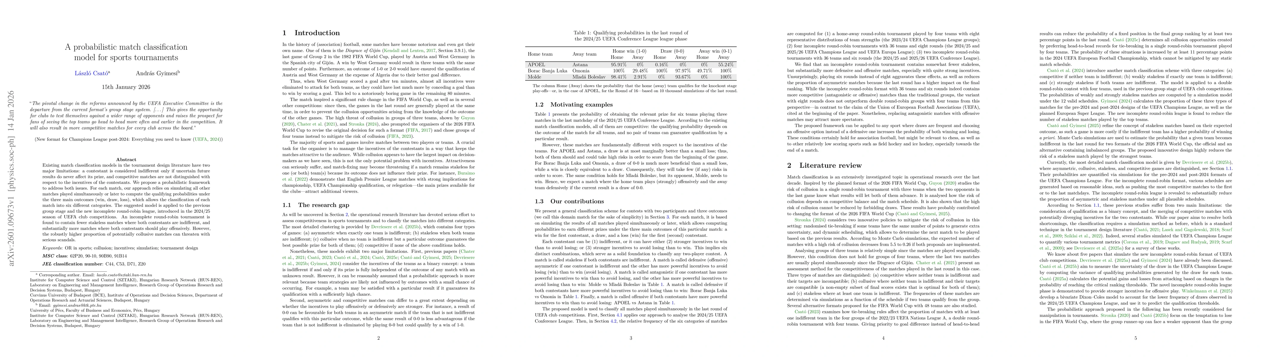 Thumbnail for A probabilistic match classification model for sports tournaments