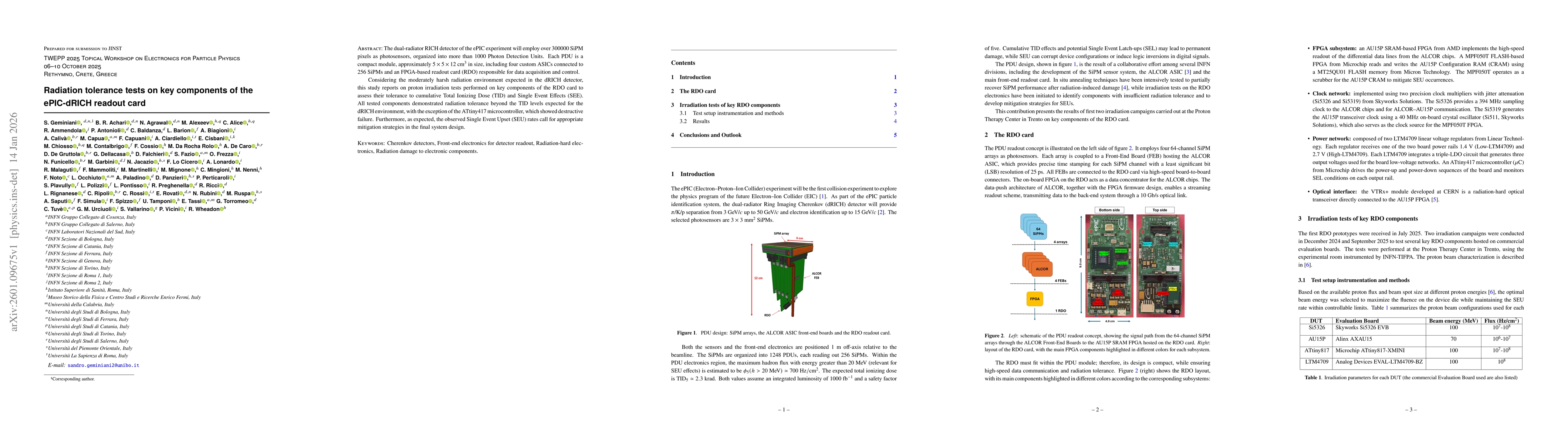 Thumbnail for Radiation tolerance tests on key components of the ePIC-dRICH readout card