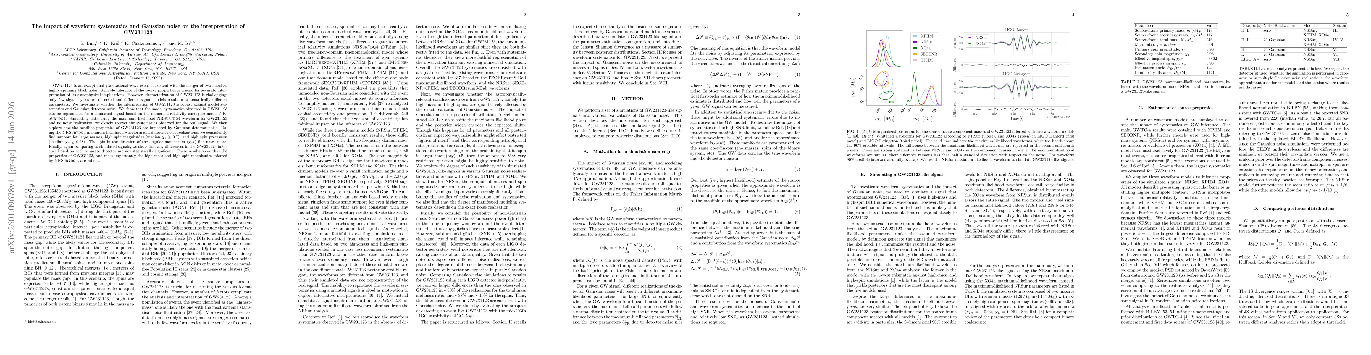 Thumbnail for The impact of waveform systematics and Gaussian noise on the interpretation of GW231123