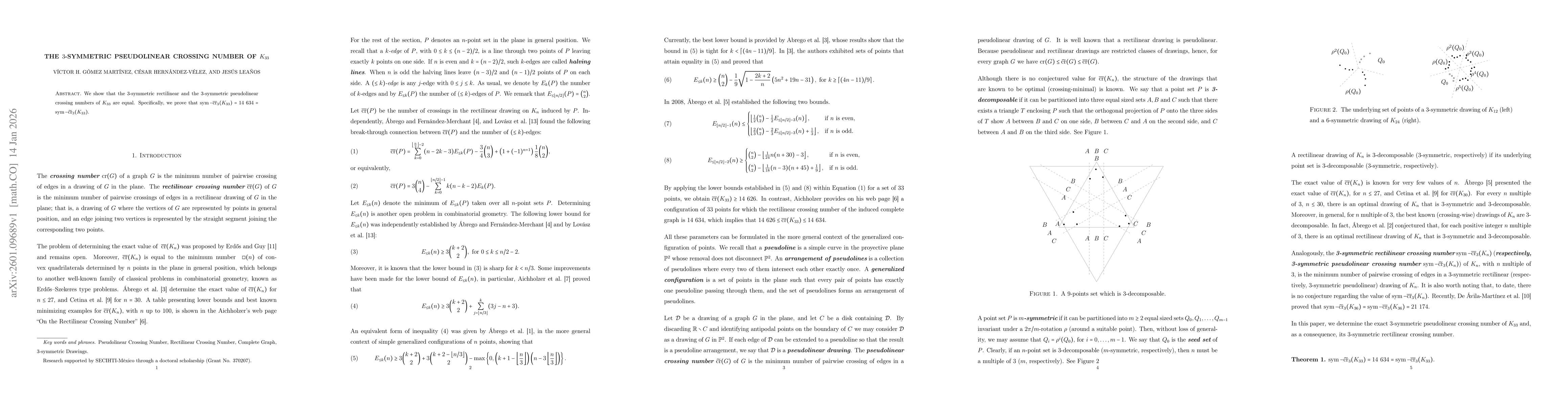 Thumbnail for The 3-symmetric Pseudolinear Crossing Number of $K_{33}$
