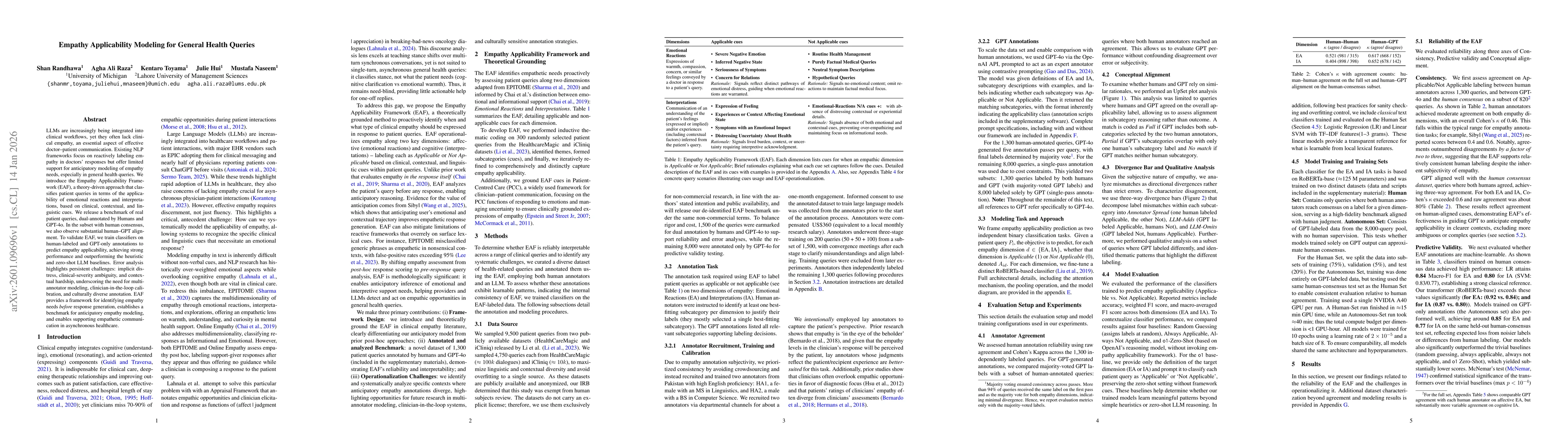 Thumbnail for Empathy Applicability Modeling for General Health Queries