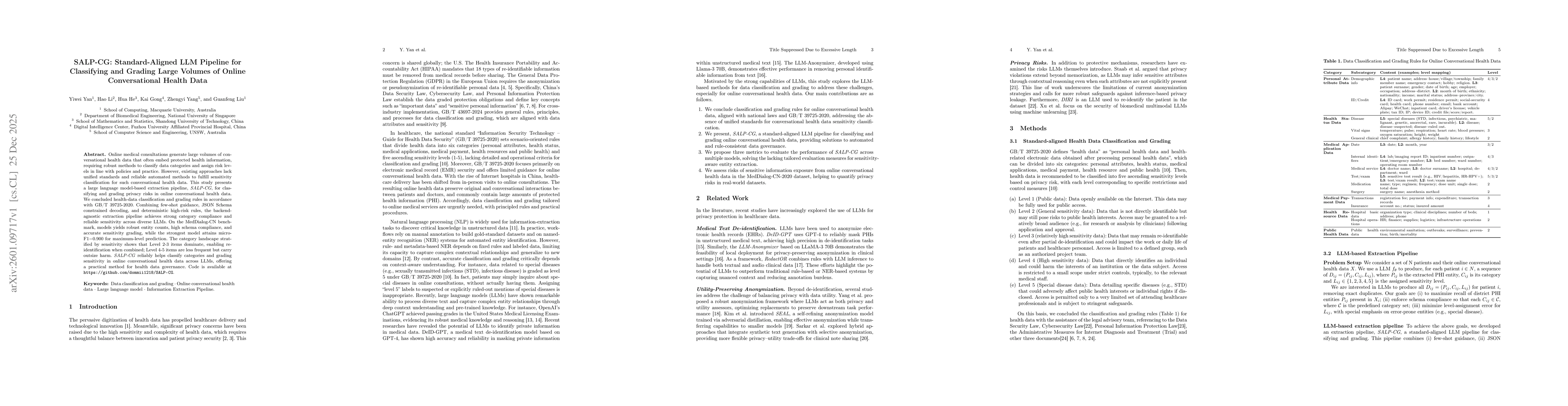 Thumbnail for SALP-CG: Standard-Aligned LLM Pipeline for Classifying and Grading Large Volumes of Online Conversational Health Data