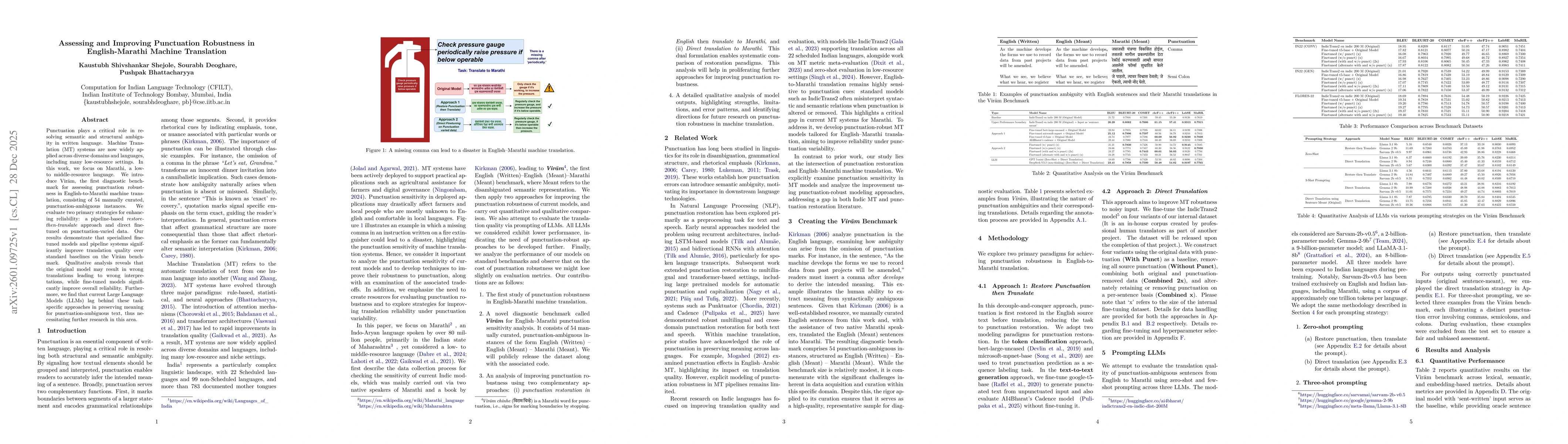 Thumbnail for Assessing and Improving Punctuation Robustness in English-Marathi Machine Translation