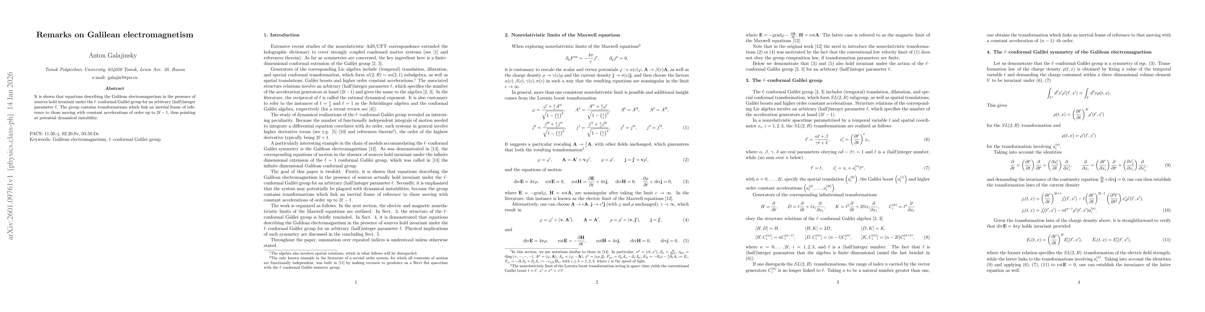 Thumbnail for Remarks on Galilean electromagnetism