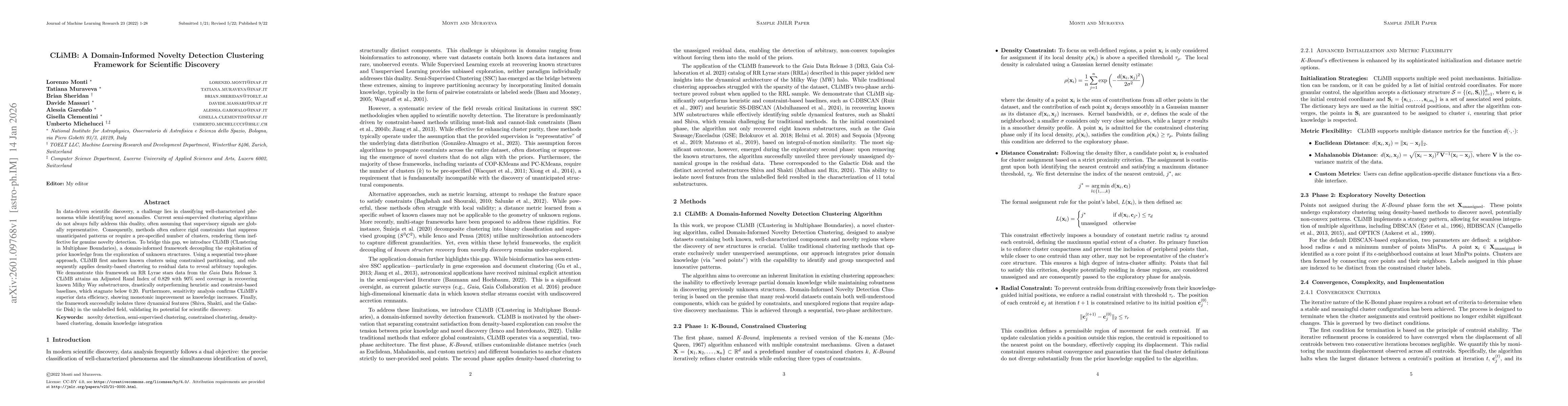 Thumbnail for CLiMB: A Domain-Informed Novelty Detection Clustering Framework for Scientific Discovery