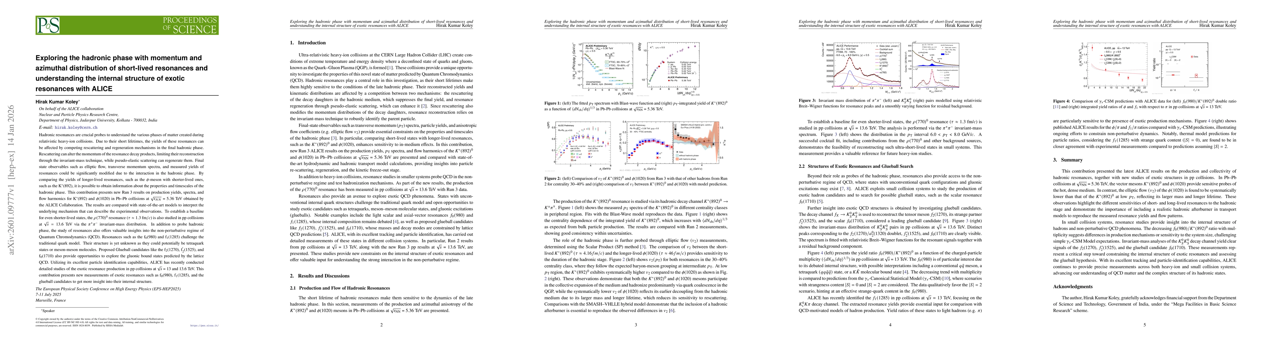 Thumbnail for Exploring the hadronic phase with momentum and azimuthal distribution of short-lived resonances and understanding the internal structure of exotic resonances with ALICE