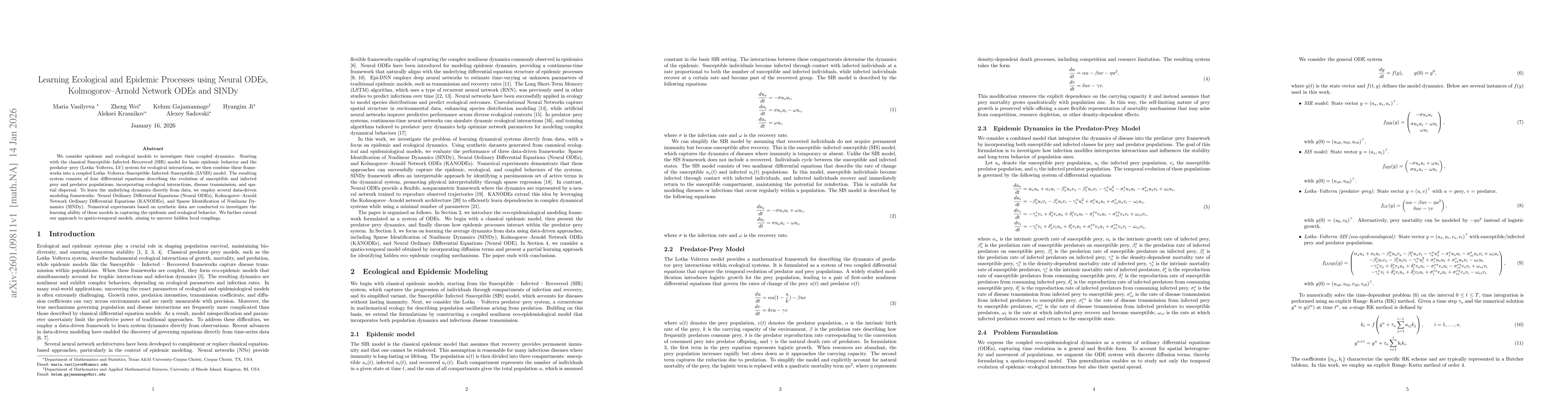 Thumbnail for Learning Ecological and Epidemic Processes using Neural ODEs, Kolmogorov-Arnold Network ODEs and SINDy