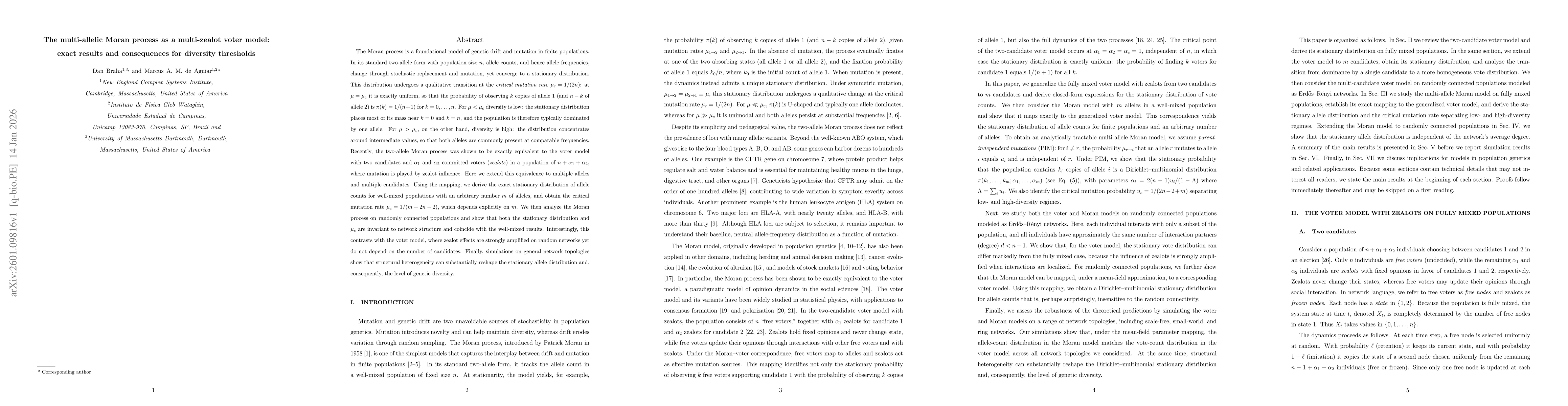 Thumbnail for The multi-allelic Moran process as a multi-zealot voter model: exact results and consequences for diversity thresholds