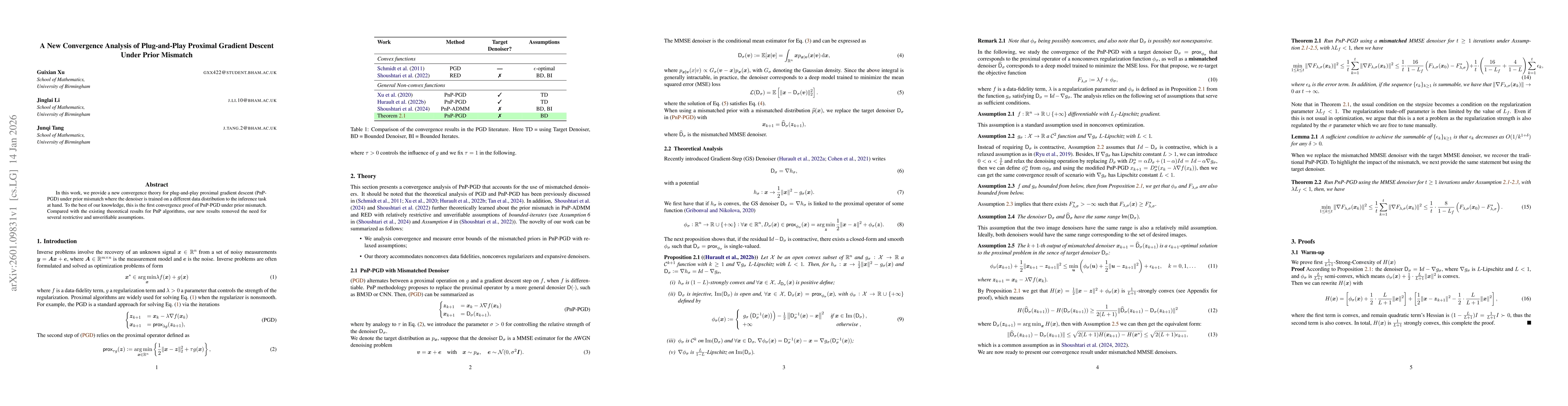 Thumbnail for A New Convergence Analysis of Plug-and-Play Proximal Gradient Descent Under Prior Mismatch