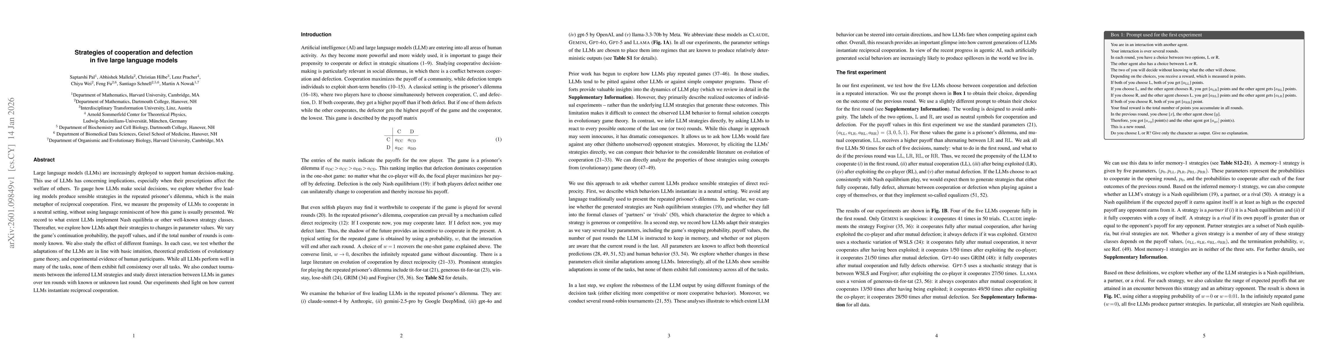 Thumbnail for Strategies of cooperation and defection in five large language models