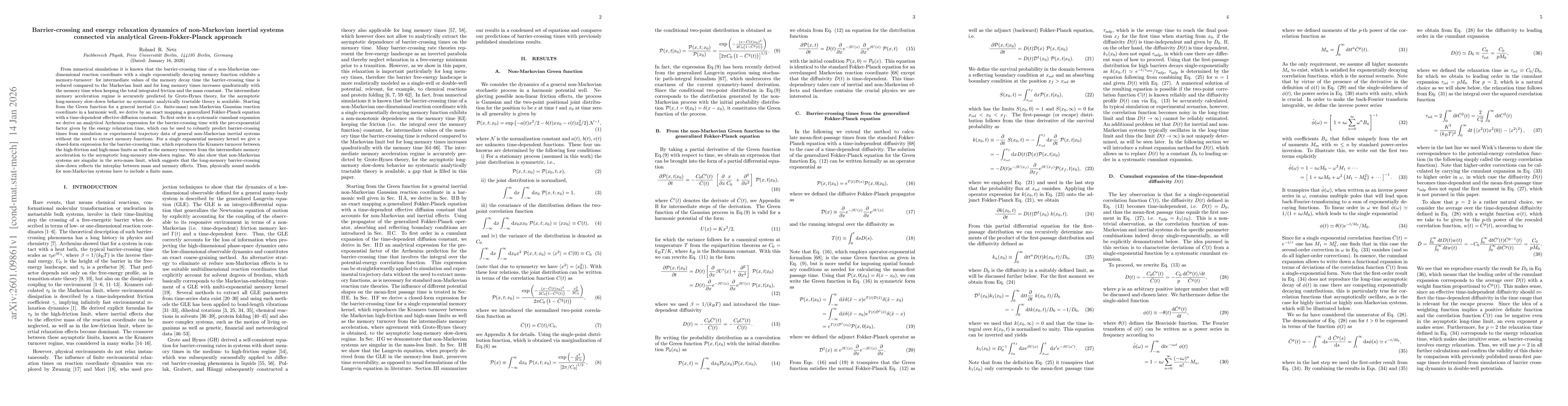 Thumbnail for Barrier-crossing and energy relaxation dynamics of non-Markovian inertial systems connected via analytical Green-Fokker-Planck approach