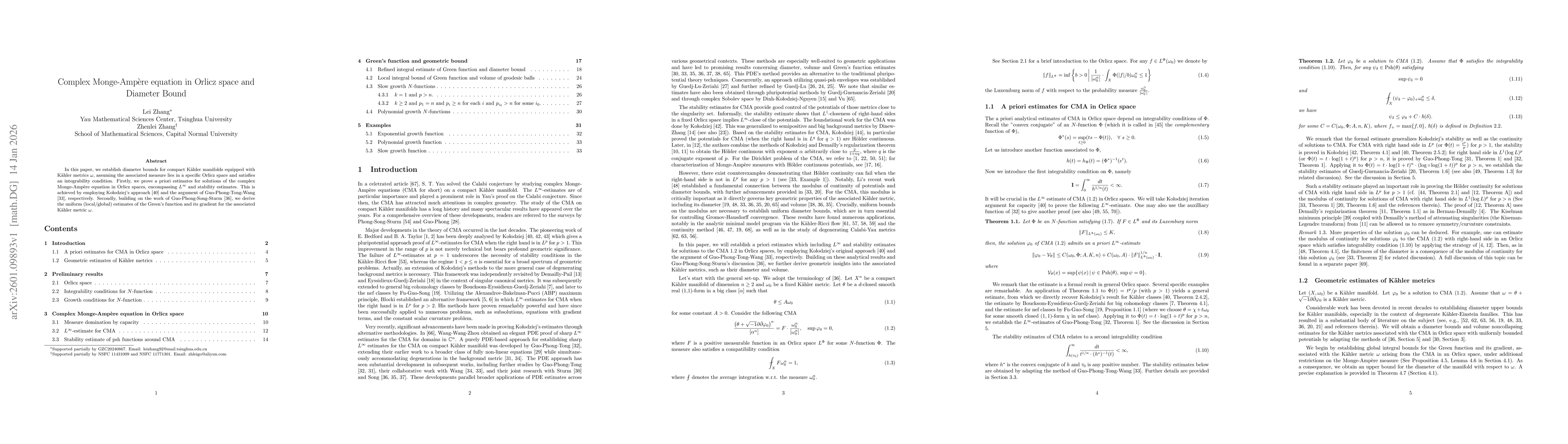 Thumbnail for Complex Monge-Ampère equation in Orlicz space and Diameter Bound